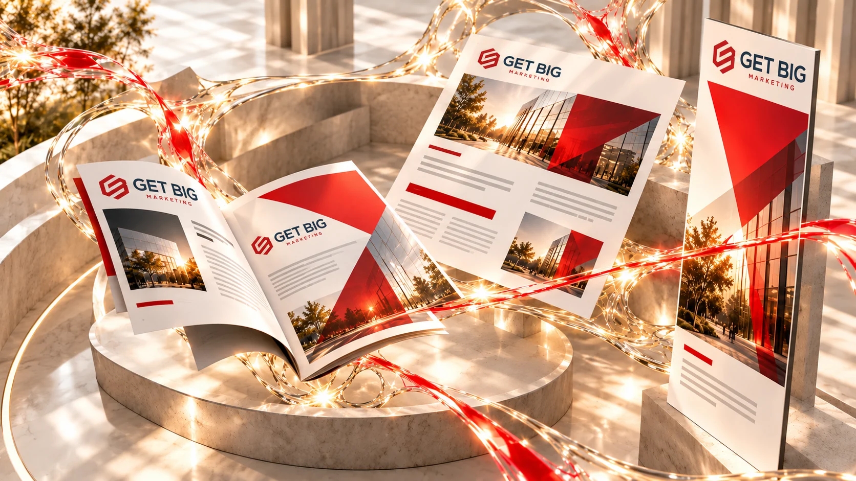 Abstract studio illustration representing graphic design layout and collateral production