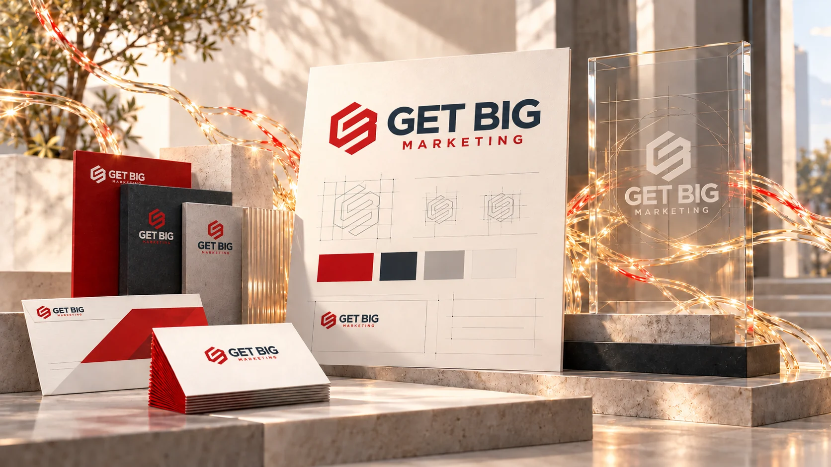 Abstract studio illustration representing brand identity and logo design work