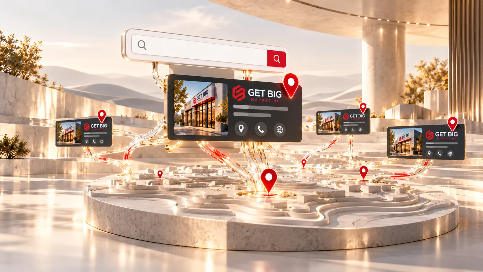 Abstract illustration representing local search presence and service area visibility