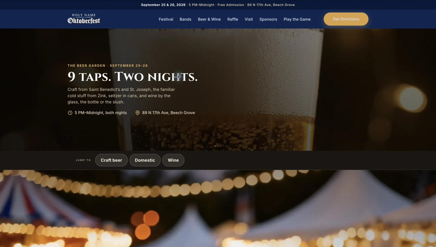Beer and wine page — festival website