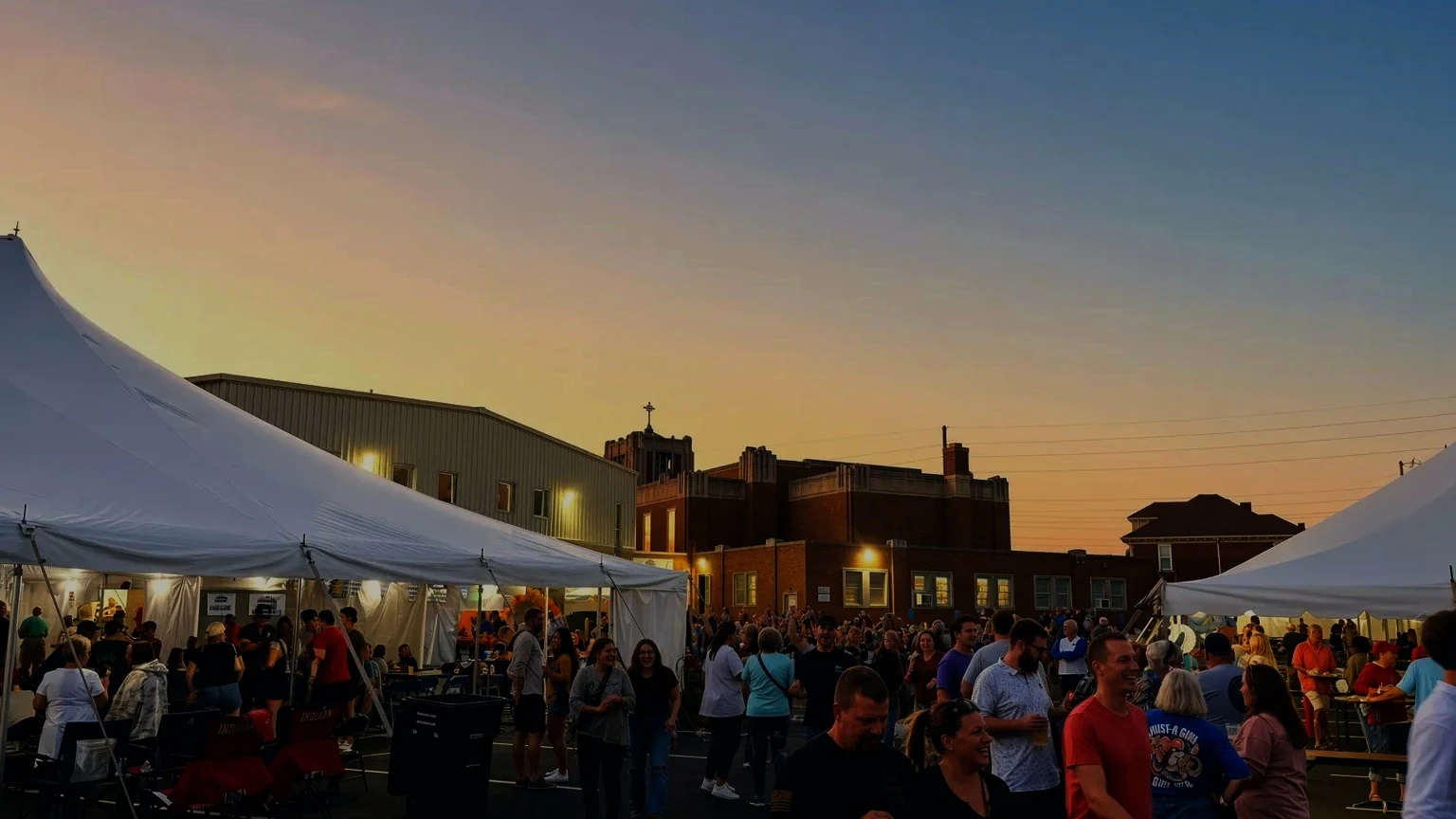 Warm festival grounds at sunset
