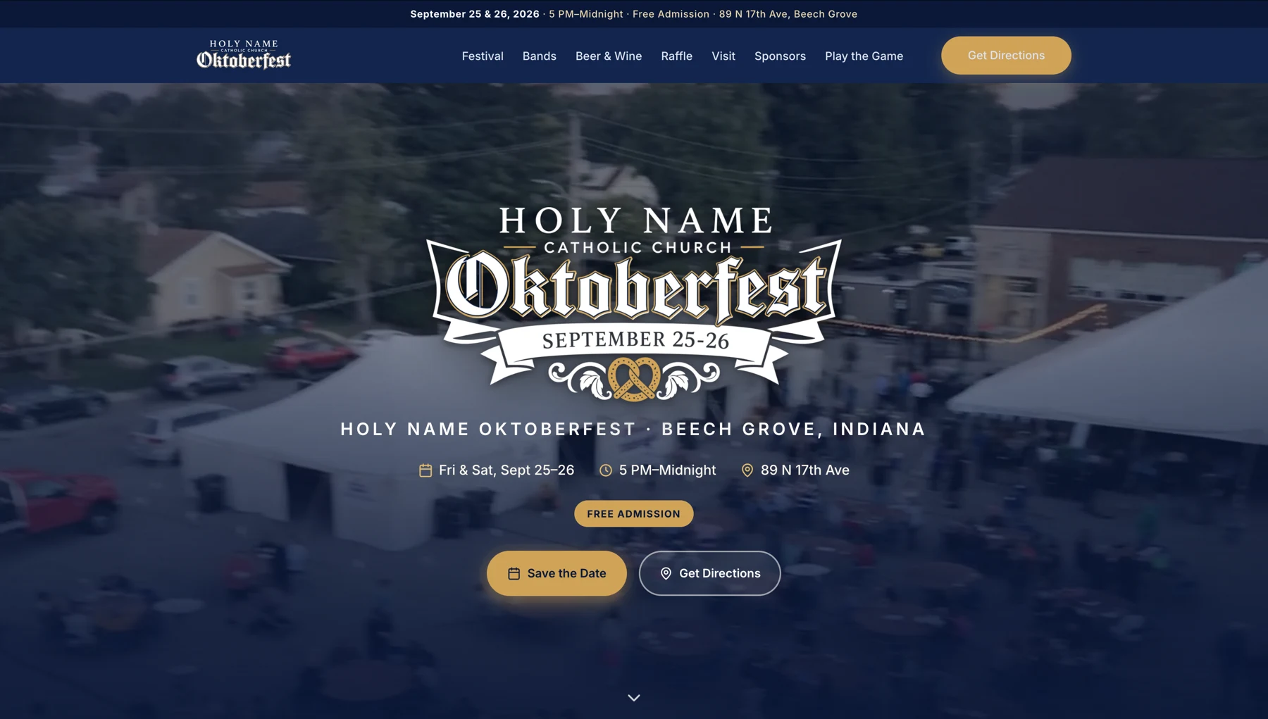 Holy Name Oktoberfest website — homepage desktop screenshot